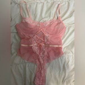 Elegant Pink Lace Babydoll Lingerie